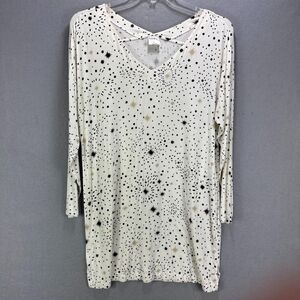 Soma Coolnights Sleepshirt Women's L Long Sleeve Nightgown Stargazer White/Black